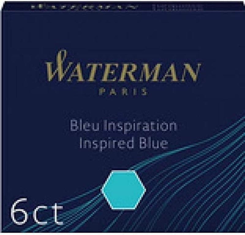 Waterman Fountain Pen Ink Cartridges, Short 'International', Inspired Blue, 6 Count